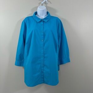 Worthington Button Up Women’s Turquoise 3/4 Sleeve Blouse Size Unknown
